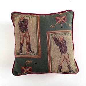 Vintage Tapestry Golf Theme Throw Pillow Tapestry 12" x 12" Needlepoint